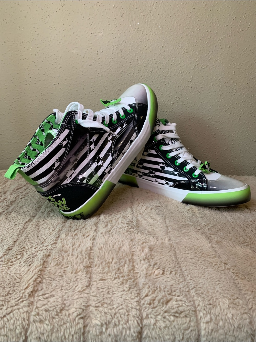 High-Top Beetlejuice Sneakers in Black, White & Neon Green